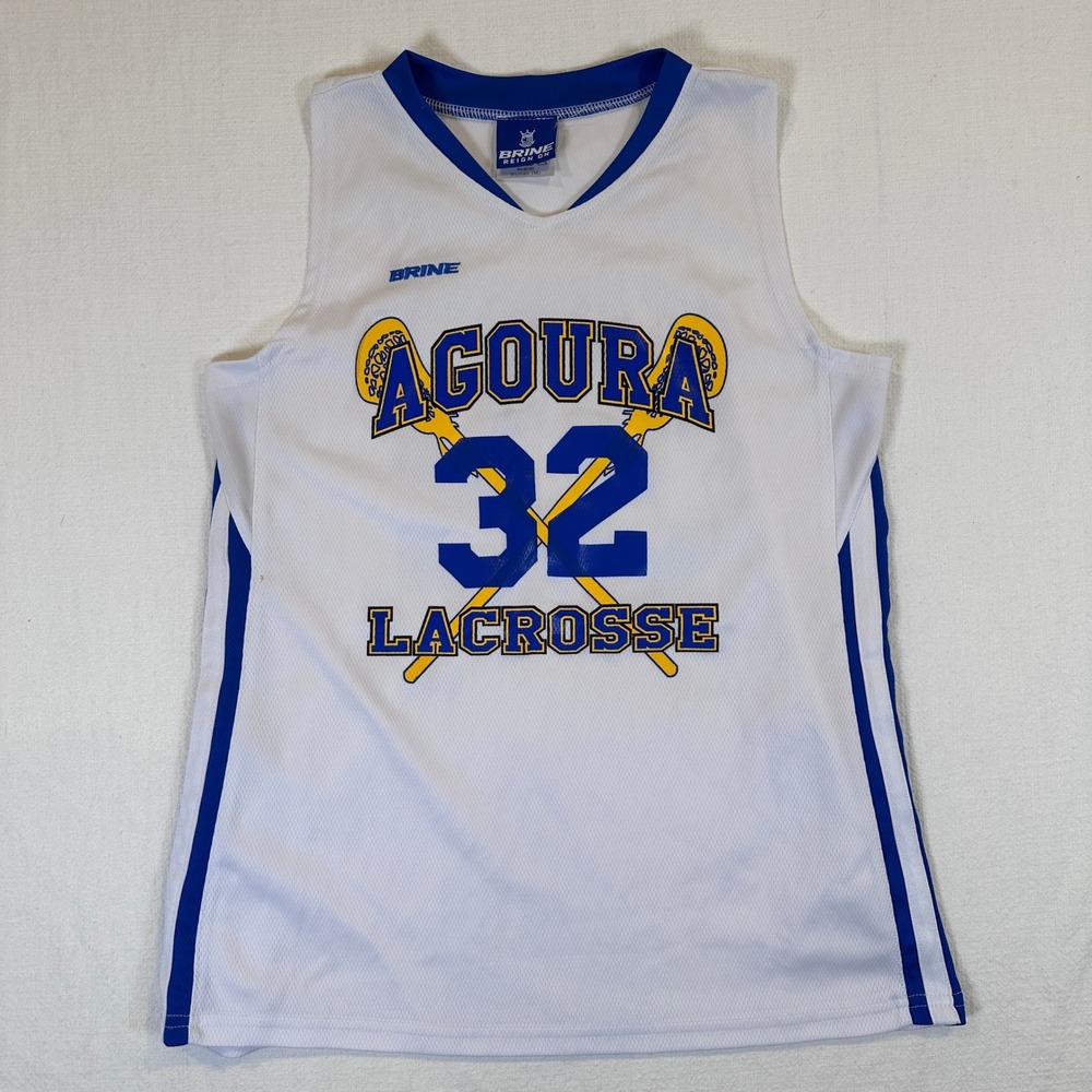 Brine Agoura Lacrosse Jersey Womens Medium White Blue Number 32 Athletic Tank